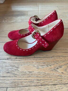 Franco Sarto Size 7.5 Mary Jane Leather Wedge Heels Brand New